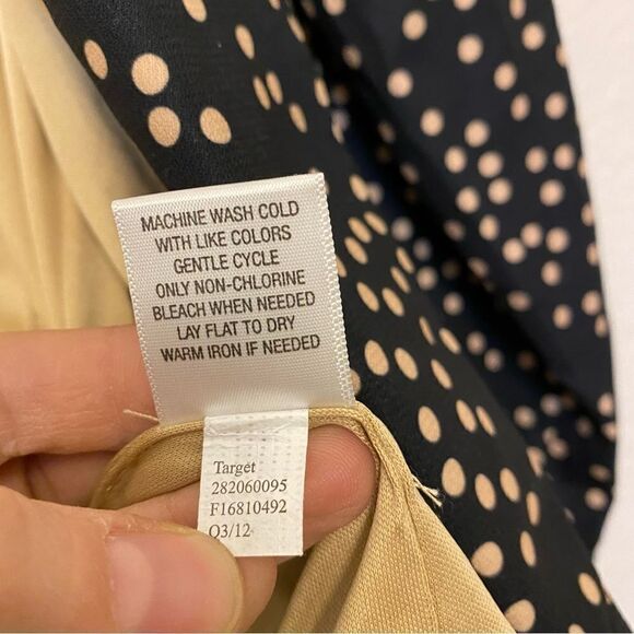 Black tan Polka Dot Blazer open Cardigan jacket suit 3/4 ruched sleeve -M - Picture 7 of 11